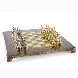 S3BRO Manopoulos  Greek Roman Period chess set with gold-silver chessmen / Brown chessboard 28cm