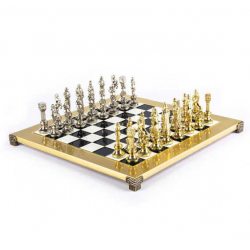 S9BLA Manopoulos Renaissance chess set with gold-silver chessmen/Black chessboard 36cm