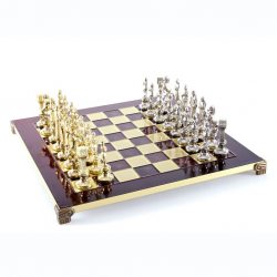 S9RED Manopoulos Renaissance chess set with gold-silver chessmen/Red chessboard 36cm