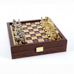 SK1RED Manopoulos Byzantine Empire Metal Chess set with Gold & Silver Chessmen/Red Chessboard 20cm