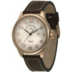 8554DD-12-Pgr-f2 Швейцарские часы Zeno-Watch Basel XLarge, Auto, white dial, cooper fig, Day-Date, brown leather