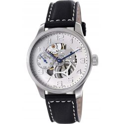 8558S-e2 Швейцарские часы Zeno-Watch Basel Mech, Skeleton, white dial, chromed fig, bk leather strap